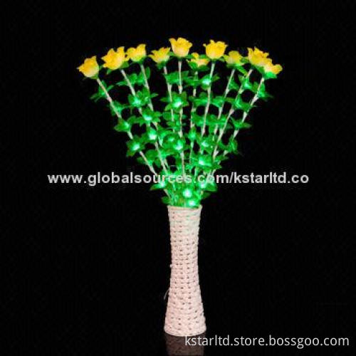 80cm high LED flower light with vase, green and yellow color, indoor use only, 24V DC, 5W
